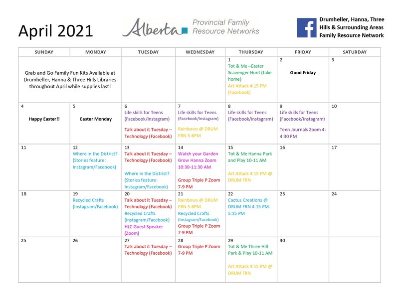 Family Resources Calendar April 2021